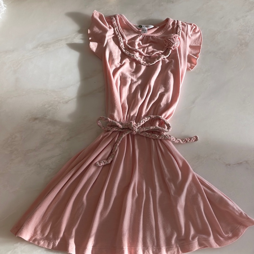 PL Kids Pink Short Sleeve Dress with Woven Belt-Size 6